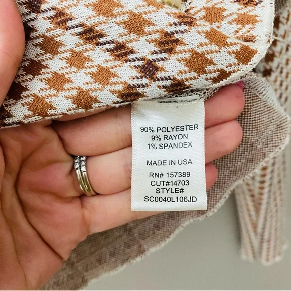 Altar'd State Button Up Crop Long Sleeve Top Brown/Cream Sz Small - Picture 8 of 10